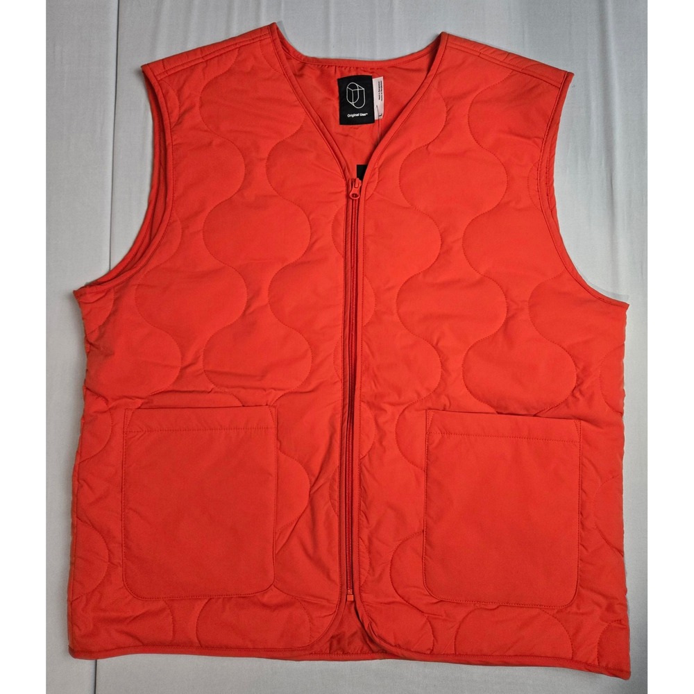 Original Use Mens Orange Quilted Puffer Vest Full Zip Sleeveless Jacket L NWT